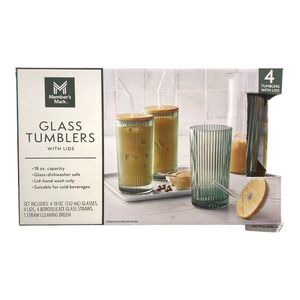 Member's Mark 18oz Glass Tumblers with Lids & Glass Straws, 4pk - Green